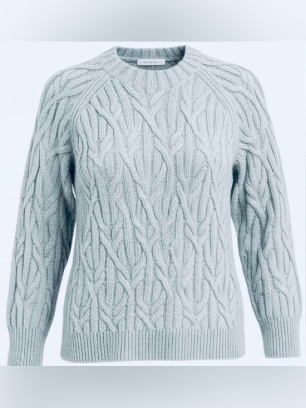 VINCE Interlocking Cable Knit Merino Blend Spring Sweater Light Blue Size L